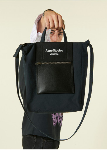 Sac cabas nylon et cuir - Noir
