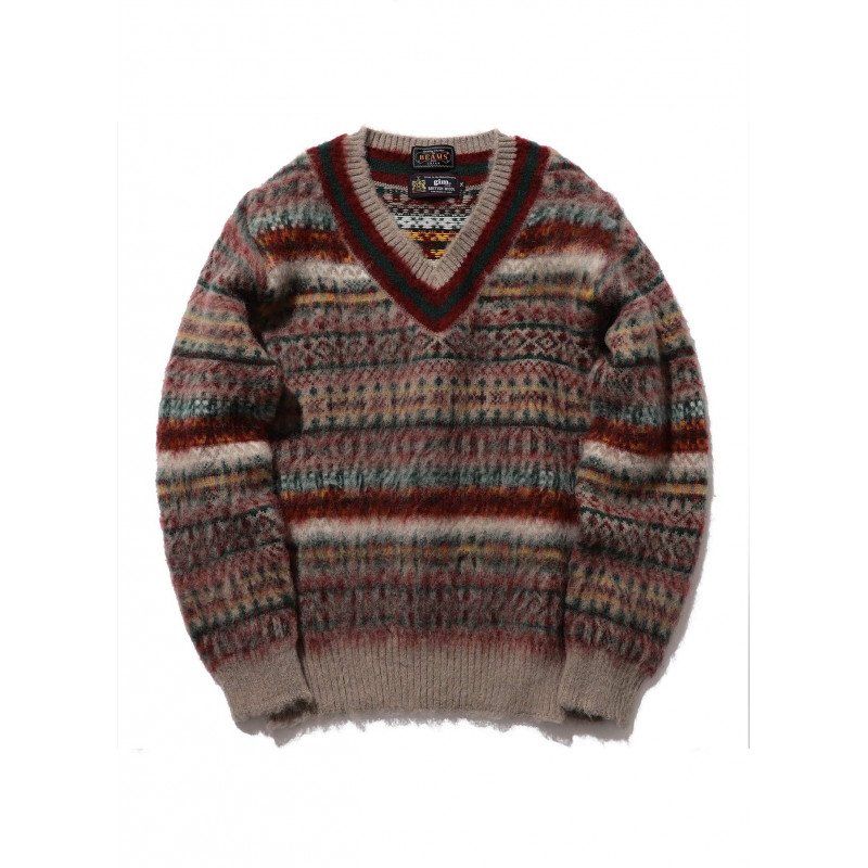 トップス V Neck Jacquard Knitted Pullover BROWN v-neck-jacquard-sweater.jpg