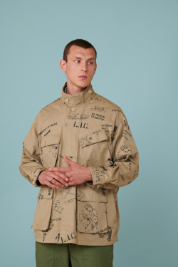 Engineered Garments - BDU Graffiti Beige Jacket - allanjoseph
