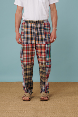 Engineered Garments - Madras Patchwork Jogging Pants Navy - allanjoseph