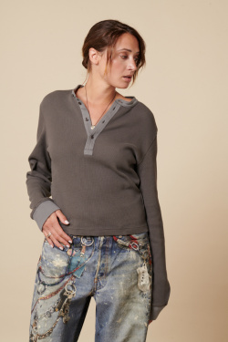 Acne Studios - Grey Long Sleeve Button T-Shirt - allanjoseph