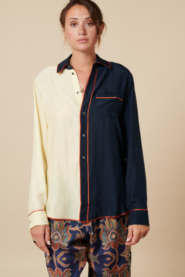 Two-tone shirt with orange...