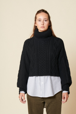 Denimist - Pull col Roulé Tressé noir - allanjoseph