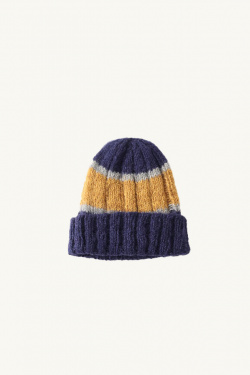 Sublime Roe Inc. - bonnet tricoté main à rayures - mohair et laine - navy/jaune/gris - allanjoseph