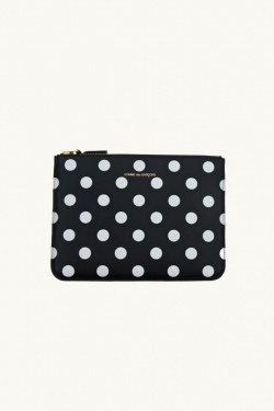 Comme Des Garçons - Large black zipped pouch with white polka dots - allanjoseph