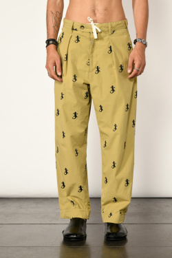 Engineered Garments - Embroidered Carlyle trousers - Gecko Khaki - allanjoseph