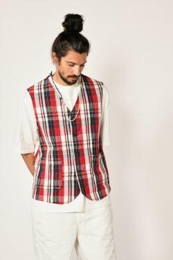 Sage de Cret - Sleeveless Madras Check Jacket - Red - allanjoseph