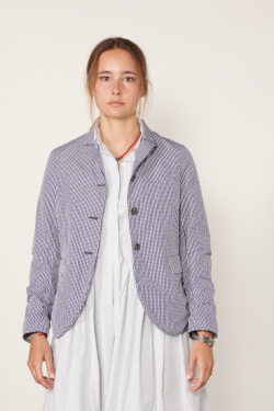 Bergfabel - veste tyrol vichy bleu marine et blanc - allanjoseph