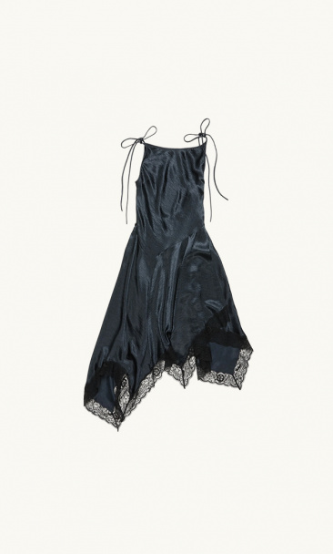 Robe satin en dentelle - Bleu