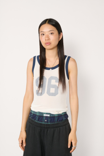 Ribbed tank top - Navy/White