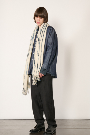 Shibori Fringed Shawl - Blue