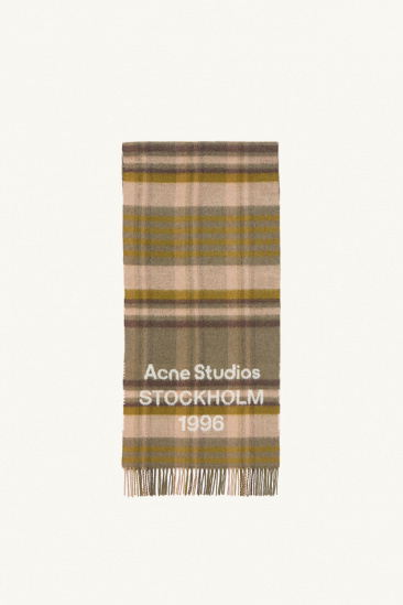 Wool Check Scarf - Olive/Brown