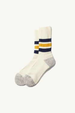 Rototo - Chaussettes Ribbed Old School - Navy/Yellow - allanjoseph