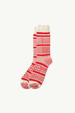 Rototo - Chaussettes R1337 Jacquard - Rouge/Ivoire - allanjoseph