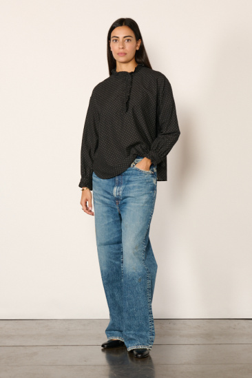 Frill Collar Shirt Dot - Black