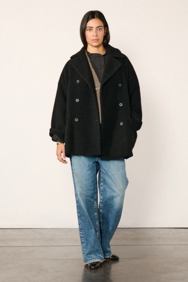 Manteau croisé en laine - Noir