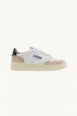 Autry - Medalist Low Leather and Suede Leather White/Black - allanjoseph