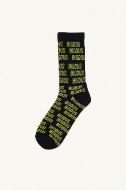 Bisous Skateboard - Chaussettes Bisous x3 all over black/yellow - allanjoseph
