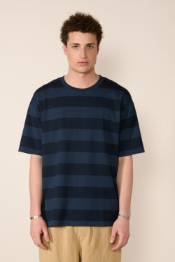 TS (S) - Striped T-shirt - Navy - allanjoseph