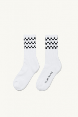 Engineered Garments - Chaussettes Damier - Blanc - allanjoseph