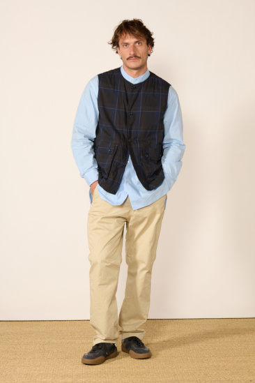 Check Sleeveless Jacket - Navy