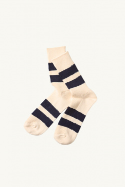 Rototo - R1619 Striped Socks - Ecru/ Navy - allanjoseph