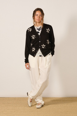 Suzusan - Cardigan en laine - Noir/Blanc - allanjoseph