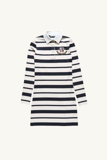 Striped Polo Dress - Navy/Ecru