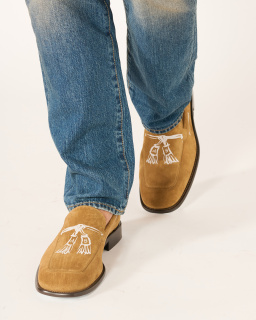 Acne Studios - Printed suede moccasins - Camel - allanjoseph