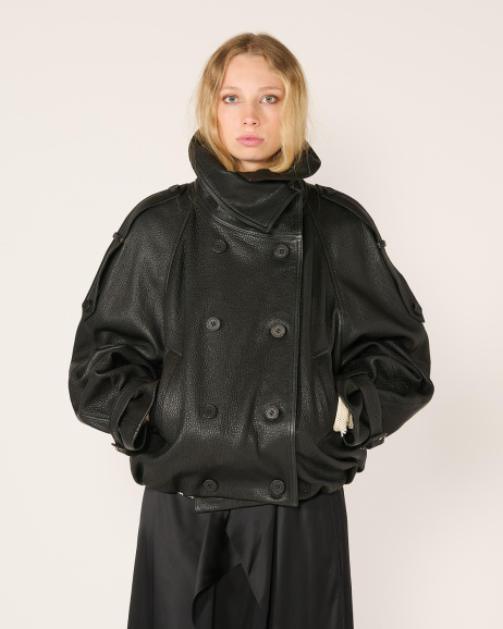 Acne Studios - Short Leather Trench Coat - Black - allanjoseph