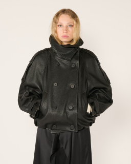 Acne Studios - Trench Court en Cuir - Noir - allanjoseph