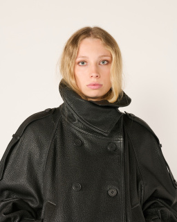 Acne Studios - Short Leather Trench Coat - Black - allanjoseph