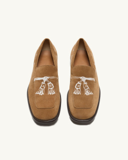 Acne Studios - Printed suede moccasins - Camel - allanjoseph