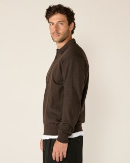 Batoner - Wool Polo Cardigan - Brown - allanjoseph