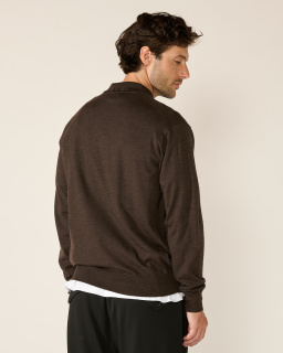 Batoner - Wool Polo Cardigan - Brown - allanjoseph