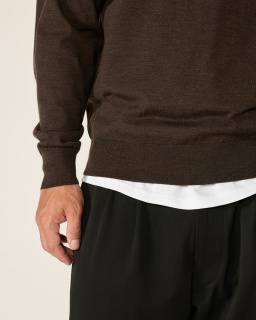 Batoner - Wool Polo Cardigan - Brown - allanjoseph