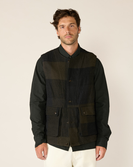 Sage de Cret - Checked Sleeveless Jacket - Olive - allanjoseph