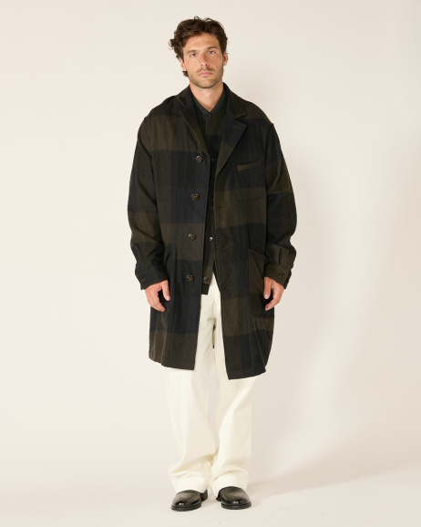 Sage de Cret - Checked Coat - Olive - allanjoseph