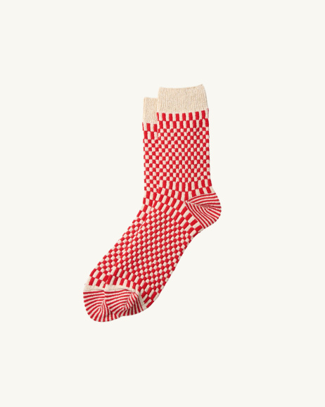 Rototo - Chaussettes R1621 Damier - Rouge - allanjoseph