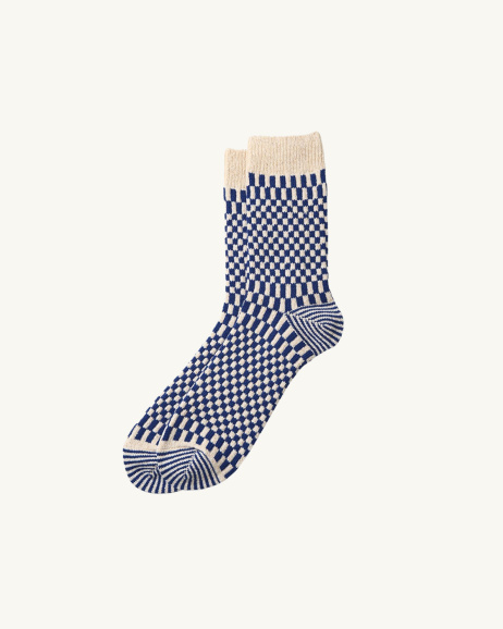 Rototo - Chaussettes R1621 Damier - Bleu - allanjoseph