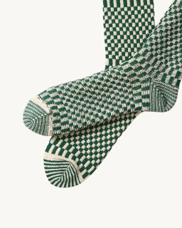 Rototo - Socks R1621 Checkerboard - Green - allanjoseph