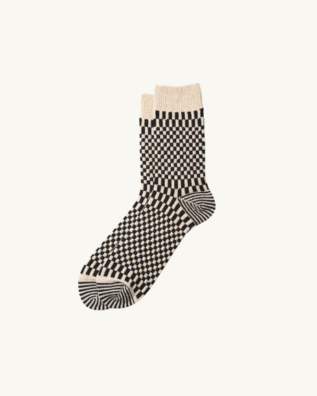 Rototo - Socks R1621 Checkerboard - Black - allanjoseph