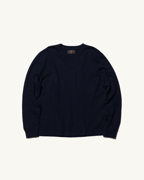 Beams + - Long Sleeve Pocket Tshirt - Navy - allanjoseph