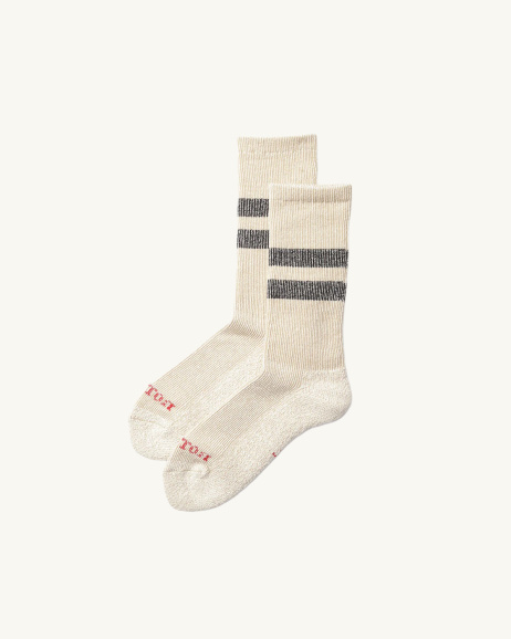Rototo - Chaussettes Pile Stripe Marl - Beige/Noir - allanjoseph