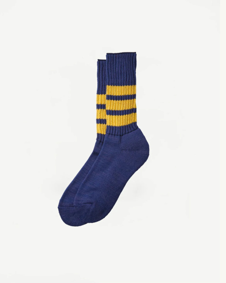 Rototo - Ribbed Old School Socks - Navy/Yellow - allanjoseph