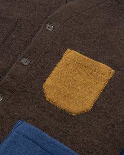 Universal Works - Cardigan en laine polaire - Marron/Indigo - allanjoseph